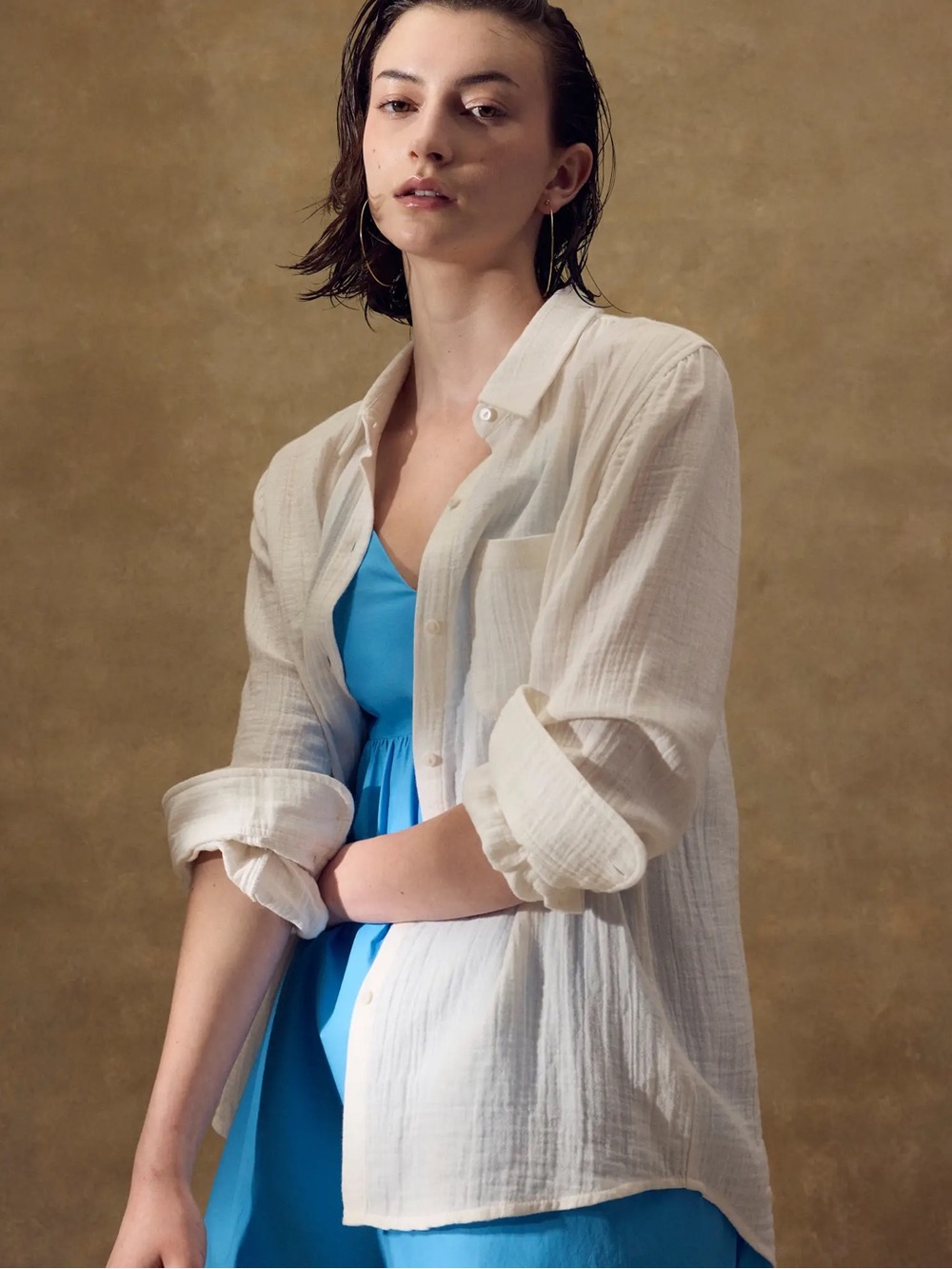 Quince 100% Organic Cotton Gauze Long Sleeve Shirt S White